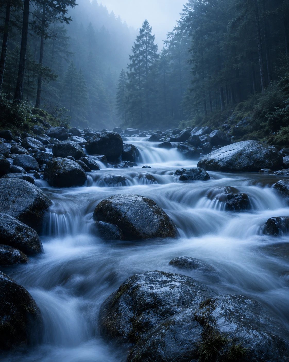 霧の山あいを流れる清流 — MASTRYを支える日本のやわらかな湧水 / A misty Japanese mountain stream, the soft water behind MASTRY