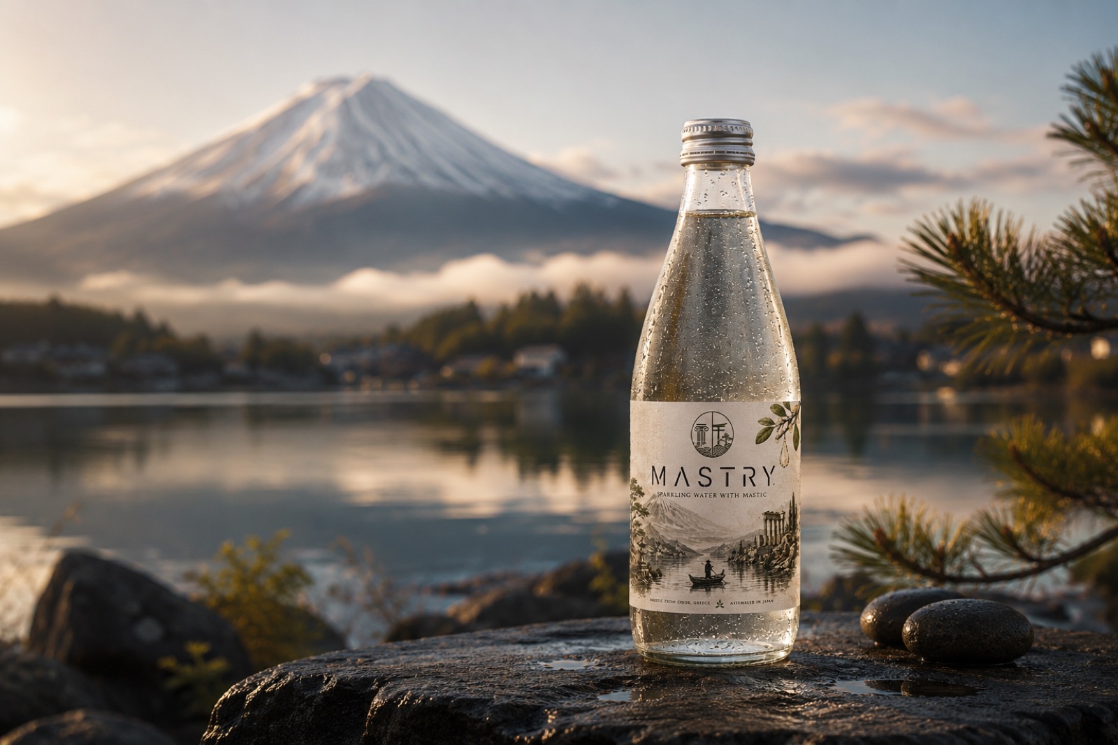 MASTRY bottle before Mount Fuji at a lake