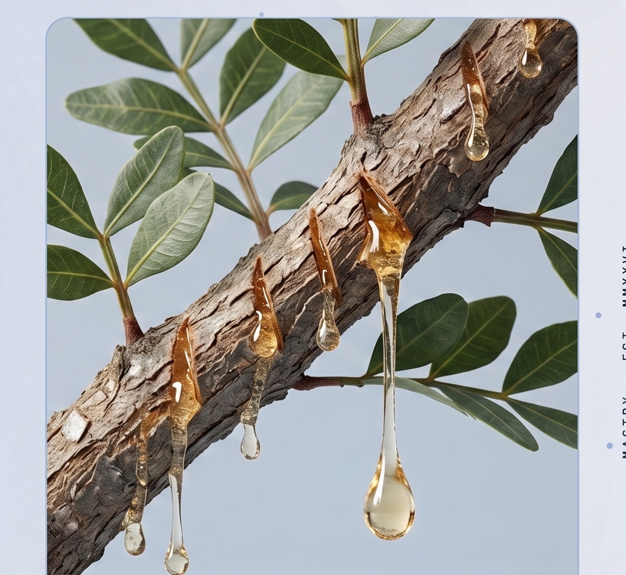 Mastiha resin weeping from the bark of the tree